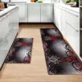 Kitchen rug set 2 piece non slip washable runner mats black red floral geometric design - American Kitchen Mat 529-5