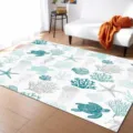 Ocean style living room rug featuring marine life patterns such as turtles and coral for decor. - Marine 6