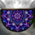 Purple mandala half-circle doormat detail, elegant floral pattern for entryway and hallway. - Mandala Half Circle 11