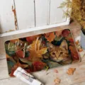 Autumn cat doormat fall leaves indoor floor mat entryway rug for autumn home decor - Cat-11