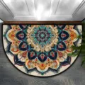 Semicircular doormat with vintage mandala pattern, detail view of entryway floor mat decoration. - Mandala Half Circle 9