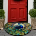 Half-circle floor mat featuring a vintage stained-glass peacock design for elegant entryway decor. - 40*60cm / Peacock