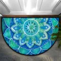 Detailed view of a half-circle doormat with blue mandala pattern for entryway use. - Mandala Half Circle 8