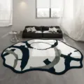 Détail de tapis abstrait et irrégulier moderne avec motif encre noir et blanc pour salon. - Style Abstrait 09