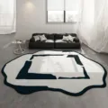 Vue détaillée d'un tapis de salon moderne et irrégulier avec un design géométrique abstrait. - Style Abstrait 08