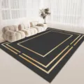 Nordic geometric living room large rug, modern minimalist dark gray gold line carpet area. - Geometric Carpet 7