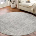Tapis rond abstrait gris moderne, tapis de sol minimaliste pour salon et décoration intérieure. - Elsa-3 Rond