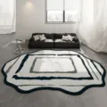 Tapis de salon abstrait irrégulier moderne pour chambre à coucher, motif géométrique noir. - Style Abstrait 10