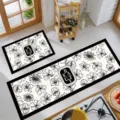 Black and white floral kitchen floor mat two-piece set, non-slip absorbent runner rug. - 40*60cm / RZ-Boer
