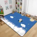 Kids cartoon space theme rug, blue star rocket pattern large carpet for bedroom living room. - 80*120cm / Cartoon Rugs - 2