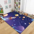 Cartoon space kids area rug for living room and bedroom, cute planet and rocket pattern mat. - 80*120cm / Cartoon Rugs - 3