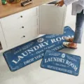Blue vintage laundry room runner rug set non-slip floor mat for kitchen home decor - CF-10