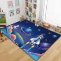 Cartoon space theme kids room rug, soft bedroom bedside carpet with rocket and astronaut design. - 80*120cm / Cartoon Carpet-4