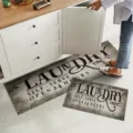 Modern laundry room floor mat set, absorbent non-slip kitchen rug with chic typography design. - 40*60+40*120cm / CF-3