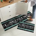 Modern laundry room kitchen floor mat set with stylish text design and absorbent backing. - CF-6