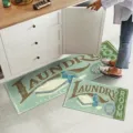 Retro laundry room floor mat set, 3D printed absorbent anti-slip kitchen runner rug. - CF-9