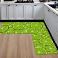 Kitchen mat set green lime slice anti-slip floor mats for home kitchen decor 2pcs - Green Lemon