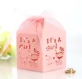 Pink laser cut favor candy box for baby shower party packaging with pink ribbon bow. - Pink Without Tag