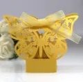 Yellow laser cut butterfly favor box with sheer ribbon for wedding party gift packaging - Golden Yellow