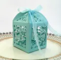 Boite a dragees découpée au laser bleu clair avec ruban pour emballage de fête de mariage. - Bleu Tiffany