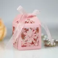 Pink laser cut snowflake candy box wedding favor chocolate packaging for party celebration - Pink