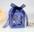 Blue laser cut snowflake candy box wedding favor gift packaging party decoration. - Sapphire Blue