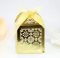 Gold laser cut wedding favor box with yellow ribbon for candy and chocolate packaging - Reflective Gold