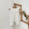 Bebé niña verano puro algodón mameluco dulce cuello de encaje sin mangas mono - 66cm / Blanco Roto