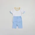 Conjunto de pijama de verano para niños camiseta de manga corta de algodón y pantalón corto - 73cm / Top y Pantalones / Top Blanco y Pantalón Azul Claro