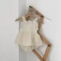 Cute baby girl lace strap romper pure cotton infant baby clothes sweet aesthetic style - 66cm / Beige Apricot