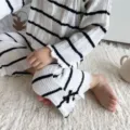 Baby striped ribbed cardigan infant long sleeve casual top toddler cute daily wear - 66 / Top And Bottom / Black and White Stripe