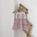 Bebé niña rosa encaje tirantes vestido tierno bordado flores capas torta vestido nuevo - Rosa Púrpura / 73cm