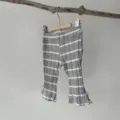 Baby ribbed flared pants, grey white striped infant trousers, cute bow toddler casual bottoms. - 66 / Bottoms / Grey and White Striped