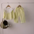 Kids girls autumn lace ruffled collar cotton sweatshirt set, stylish cute daily outwear. - 90cm / Yellow