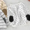 Kids casual long sleeve polka dot t-shirt children spring cotton top apparel piece - Black Polka Dot