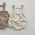 Pantalones cortos de tirantes de lino para bebé verano lindo pelele estilo neutral. - 66cm / Avena