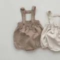 Mameluco con tirantes de lino para bebé, lindos pantalones cortos de verano para niños unisex - 66cm / Café Jaspeado