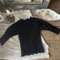 Baby black long sleeve t-shirt with lettuce trim and mock neck for toddler autumn clothing top - 73cm / Black
