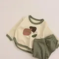 Cute toddler long sleeve top and pants set with contrasting trim and abstract print for kids. - 73cm / Top And Bottom / Green