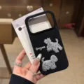 Premium embroidered puppy phone case stylish black leather protective cover for iPhone series. - Black Embroidery Style / iPhone 11
