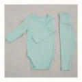 Baby mint green long sleeve bodysuit and high waist trousers set comfortable daily wear. - 73cm / Light Green