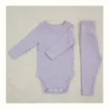 Baby long-sleeve romper high-waist pants set infant cotton clothing spring lavender cute - 73cm / Light Purple