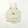 Cute baby cotton strap romper with adorable bear embroidery and shoulder buttons for infants. - 66cm / Apricot