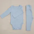 Baby light blue long sleeve romper and high waist pants set for newborn infants daily wear. - 66cm / Light Blue