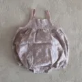 Baby girl vintage floral embroidered cotton suspender bubble romper summer infant cute wear - 73cm / Taro Coffee