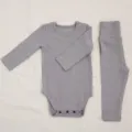 Grey baby long sleeve bodysuit and high waist pants set, comfortable infant cotton outfit. - 66cm / Gray