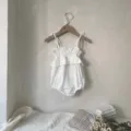 Infant baby girl white summer strap smocked tiered romper cute breathable cotton bodysuit. - 66cm / Off-white Jumpsuit
