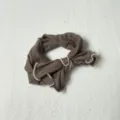 Brown ribbed knit hair band, detailed with white lettuce edge trim and stylish bow knot. - Milky Brown Headband