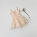 Baby girl summer smocked ruffle strap mesh tutu romper, cute infant princess bodysuit. - 66cm / Apricot