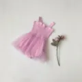 Pink baby girl summer smocked ruffle strap mesh tutu romper detail view, soft cotton dress. - 66cm / Purple